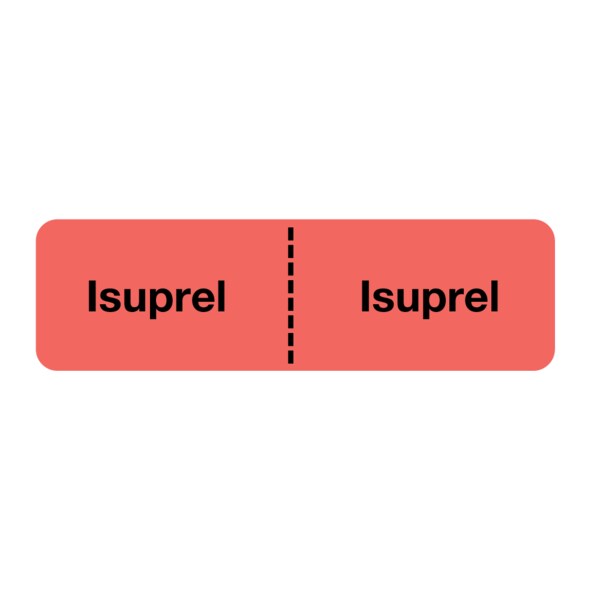 IV Drug Line Label - Isuprel/Isuprel 7/8" x 3" Flr Red w/Black